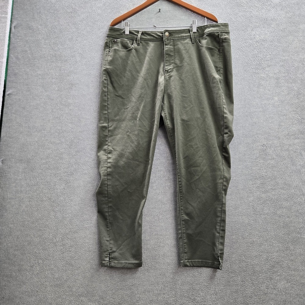 Curve Appeal Women Pants 18W Green Khakis Twill Button 24" Inseam